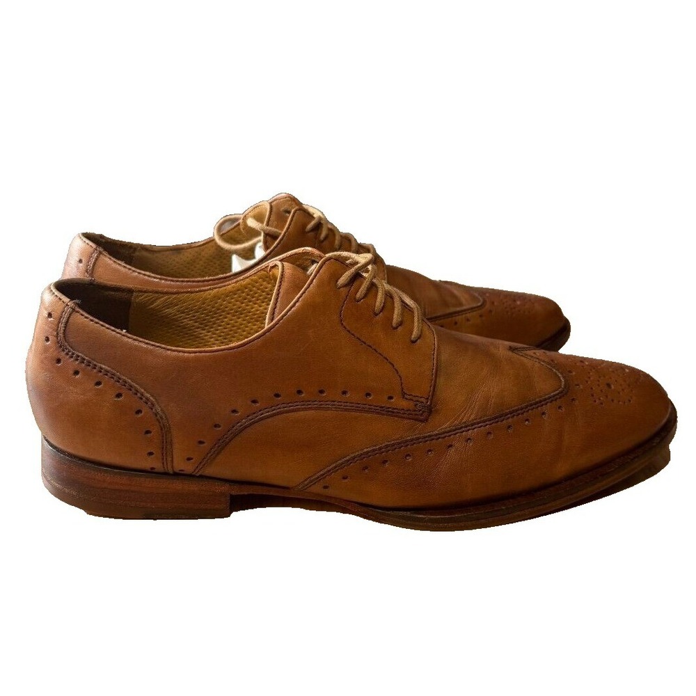 Cole Haan Mens Tan Leather Wingtip Brogue Oxford Dress Shoes Lace Up Size 9